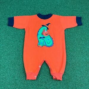 Vintage 80s 90s Baby Rabbit Skins Halloween Patchwork Sweat Jumpsuit Sz 12 Mo